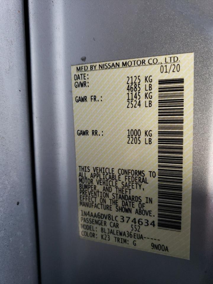 2020 Nissan Maxima Sl VIN: 1N4AA6DV8LC374634 Lot: 88082085