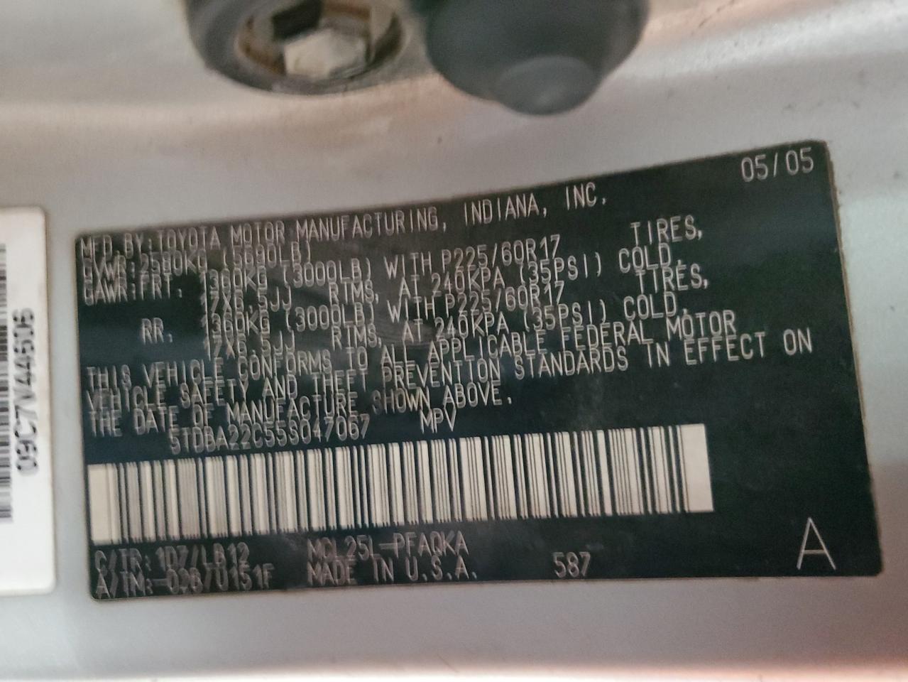 2005 Toyota Sienna Xle VIN: 5TDBA22C55S047067 Lot: 86774204