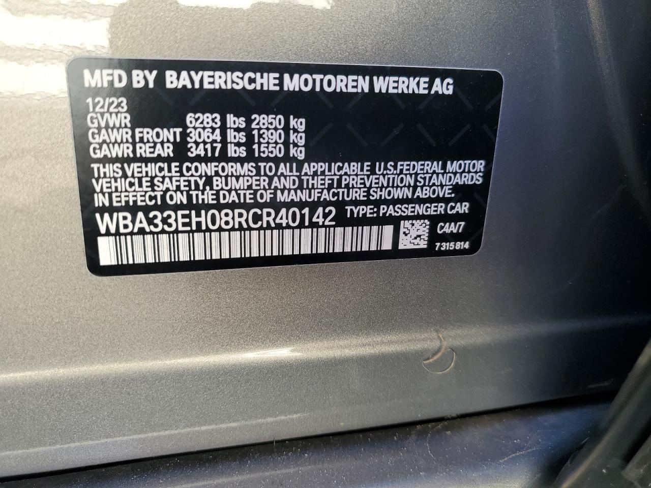 2024 BMW 740 Xi VIN: WBA33EH08RCR40142 Lot: 87802195