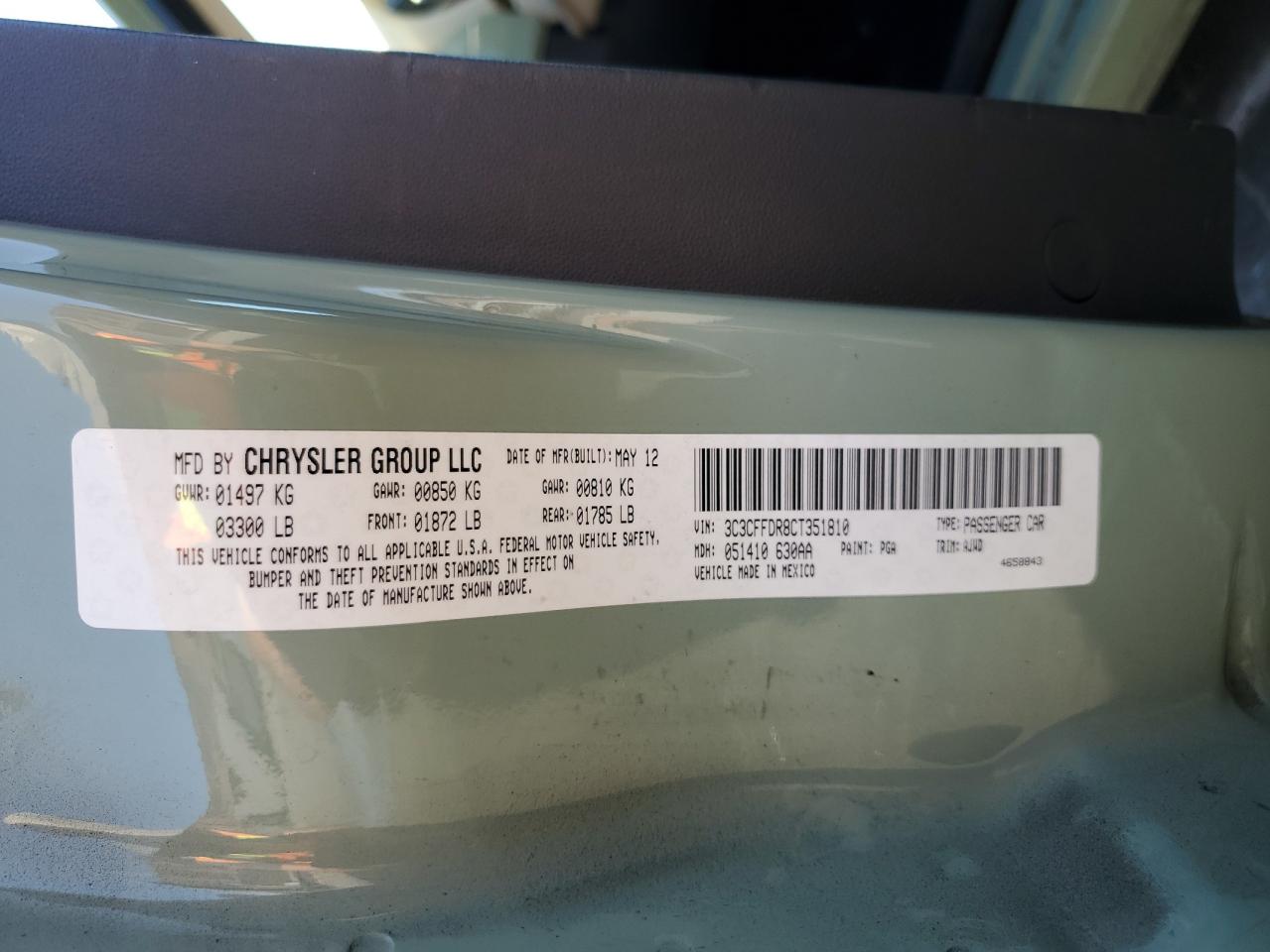 2012 Fiat 500 Pop VIN: 3C3CFFDR8CT351810 Lot: 86853075