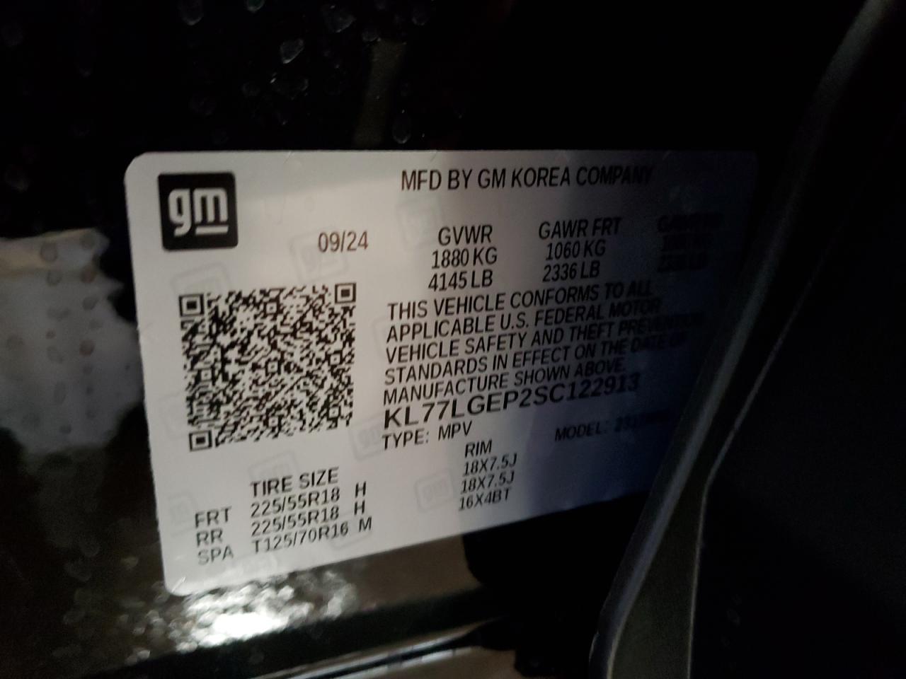 2025 Chevrolet Trax 1Rs VIN: KL77LGEP2SC122913 Lot: 88788025