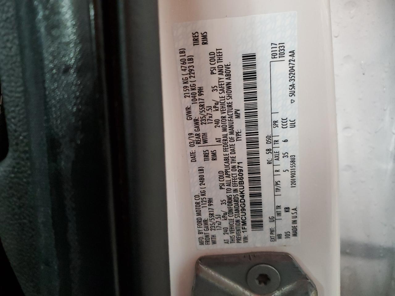 VIN 1FMCU9GD4KUB60971 2019 FORD ESCAPE no.14