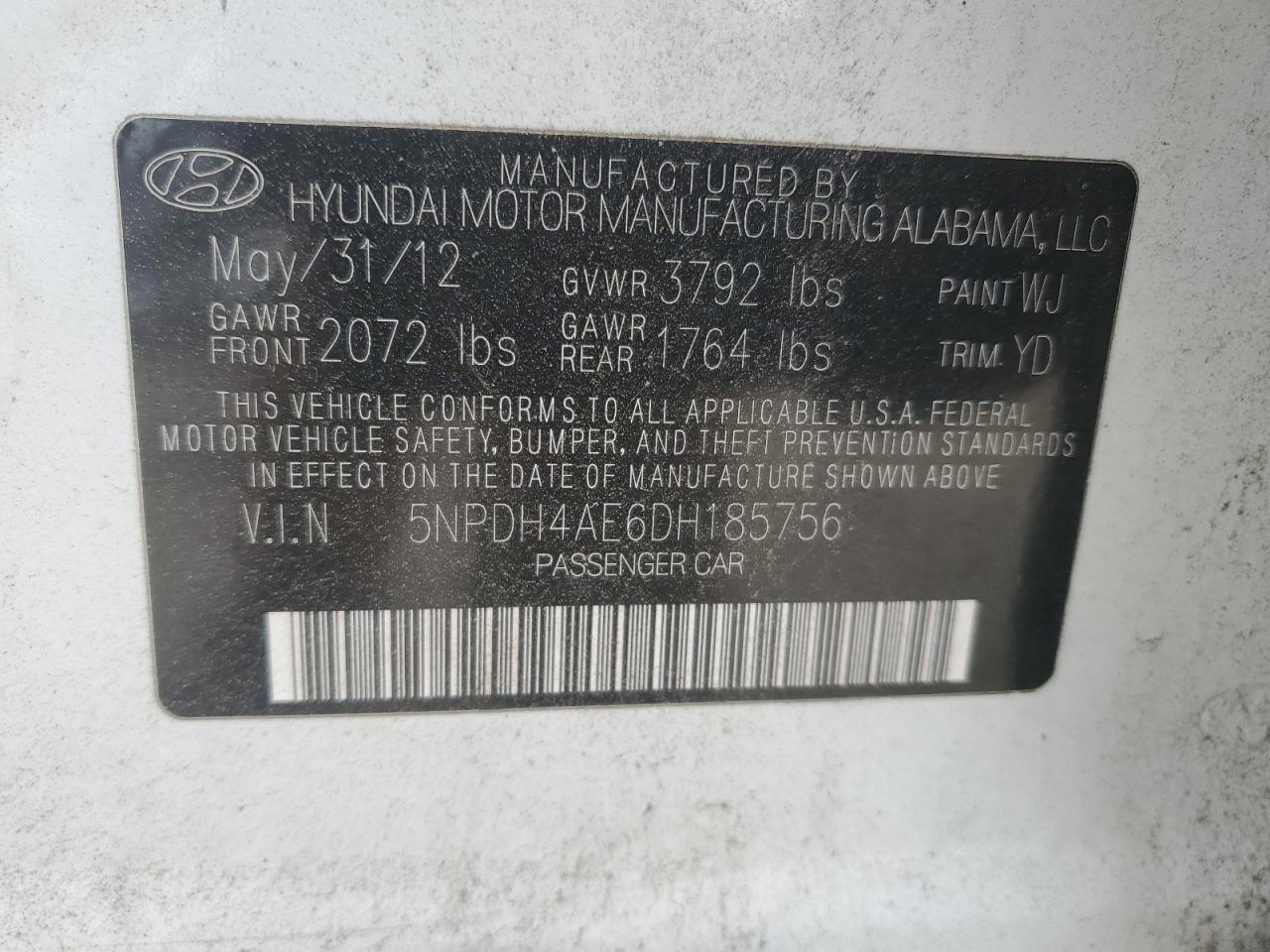 VIN 5NPDH4AE6DH185756 2013 HYUNDAI ELANTRA no.12