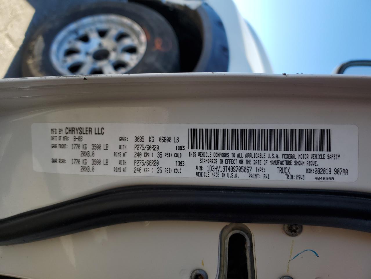 2009 Dodge Ram 1500 VIN: 1D3HV13T49S705067 Lot: 89001165