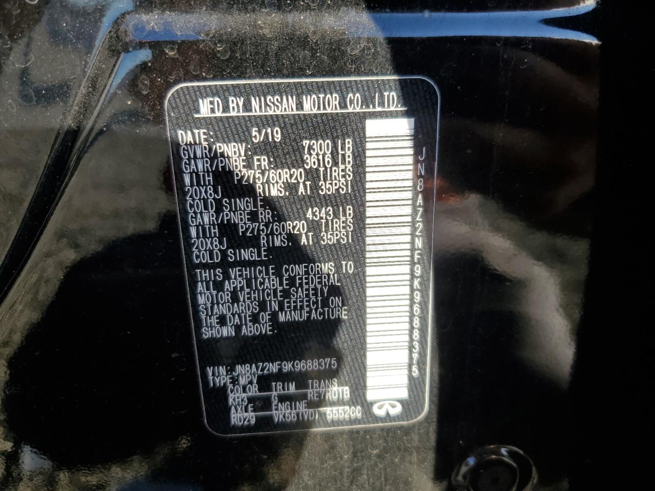2019 Infiniti Qx80 Luxe VIN: JN8AZ2NF9K9688375 Lot: 42176475