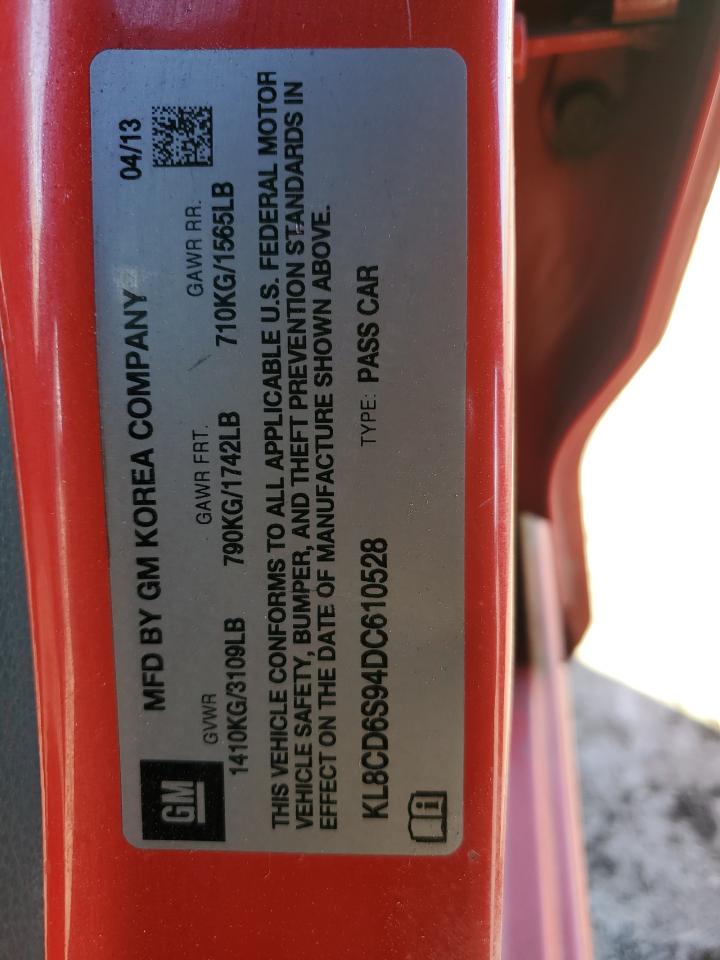 2013 Chevrolet Spark 1Lt VIN: KL8CD6S94DC610528 Lot: 87791585