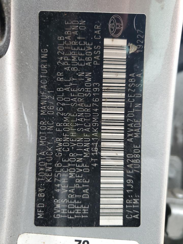 4T1G11AK9MU476193 2021 TOYOTA CAMRY - Image 12