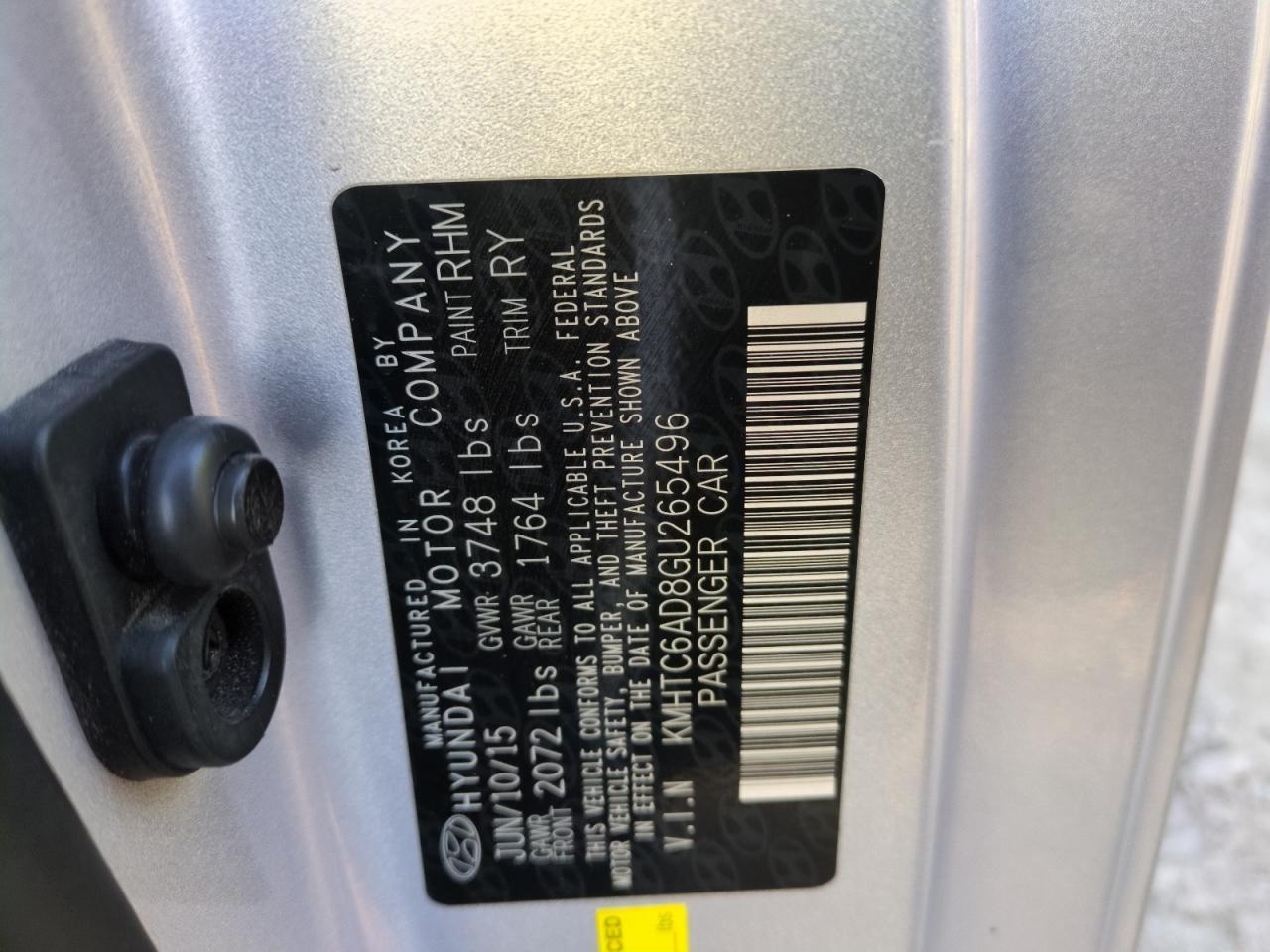 2016 Hyundai Veloster VIN: KMHTC6AD8GU265496 Lot: 87926045