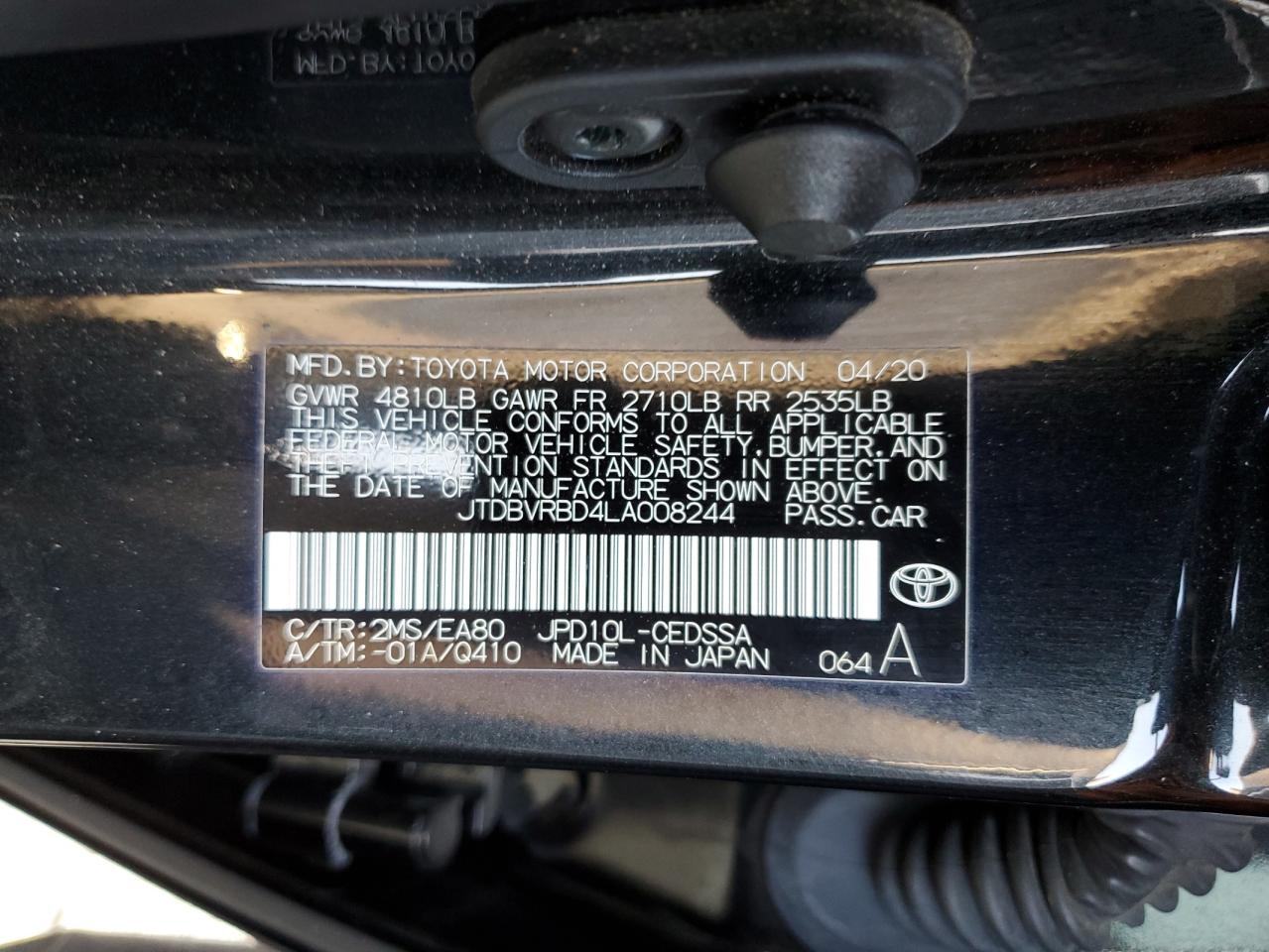 VIN JTDBVRBD4LA008244 2020 TOYOTA MIRAI no.12