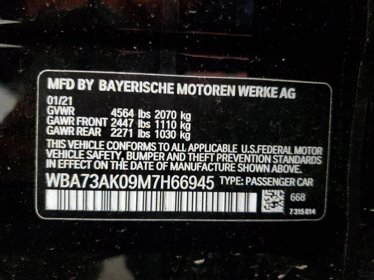 VIN WBA73AK09M7H66945 2021 BMW 2 SERIES no.12