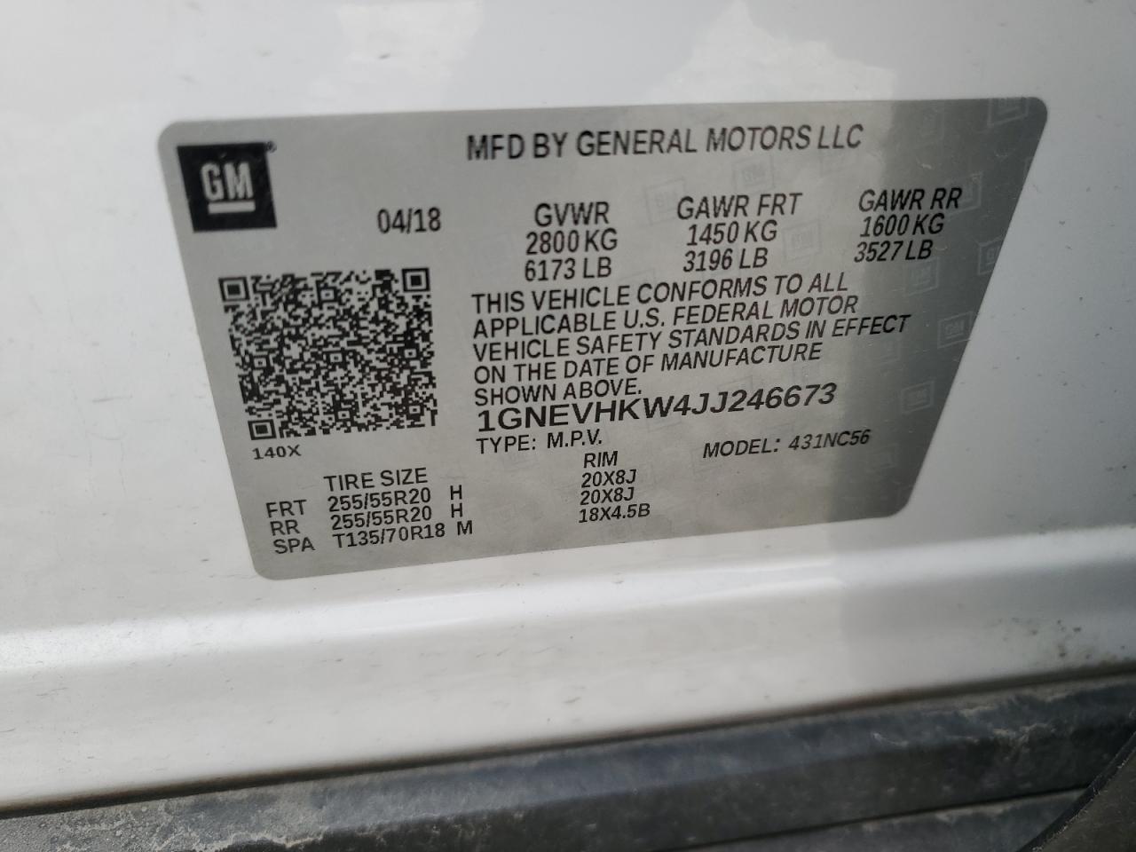 2018 Chevrolet Traverse Lt VIN: 1GNEVHKW4JJ246673 Lot: 87723385