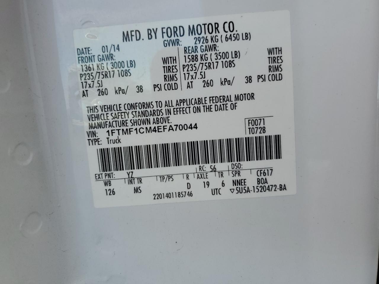 VIN 1FTMF1CM4EFA70044 2014 FORD All Models no.12