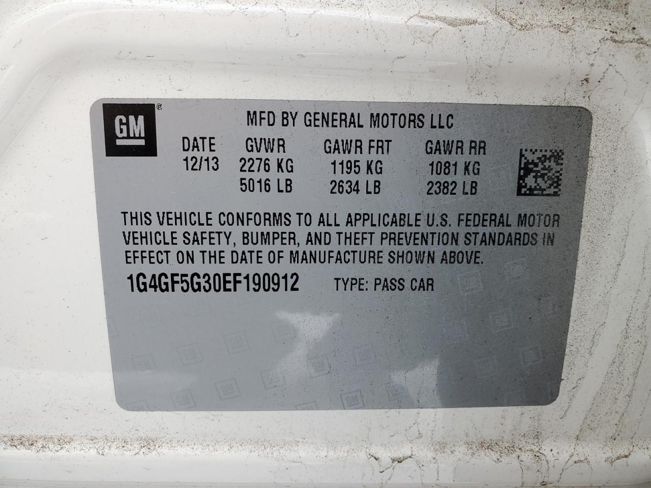 2014 Buick Lacrosse Touring VIN: 1G4GF5G30EF190912 Lot: 87612685