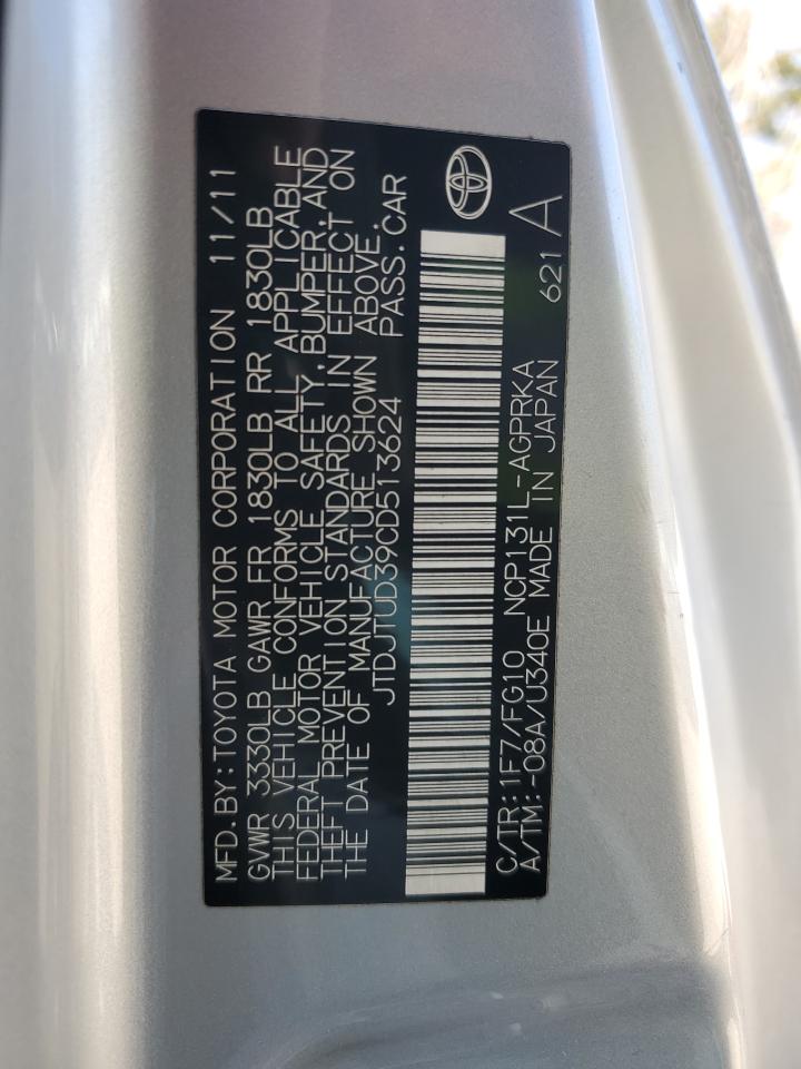 2012 Toyota Yaris VIN: JTDJTUD39CD513624 Lot: 88854285