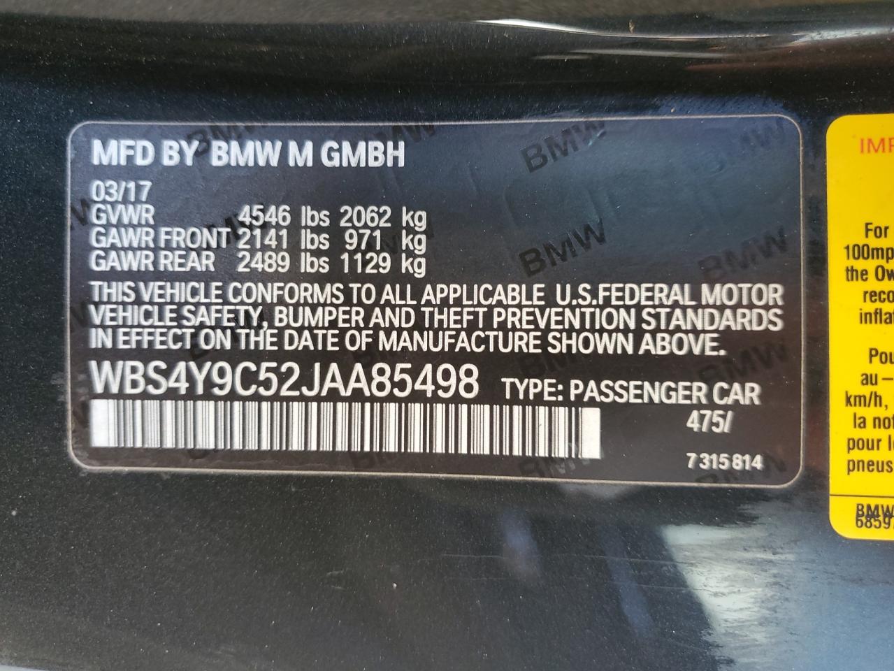 VIN WBS4Y9C52JAA85498 2018 BMW M4 no.12