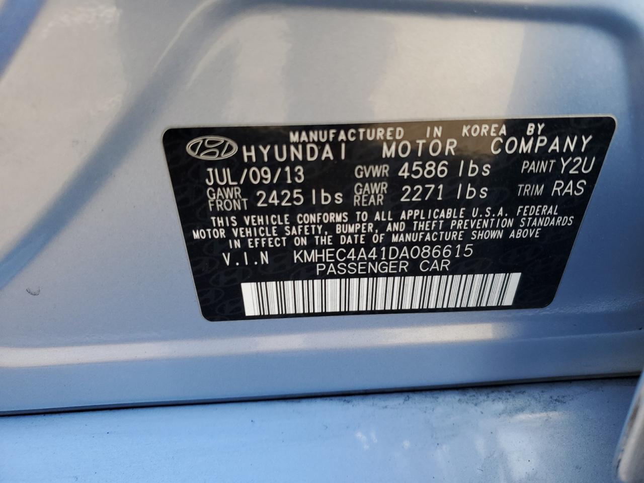 VIN KMHEC4A41DA086615 2013 HYUNDAI SONATA no.12