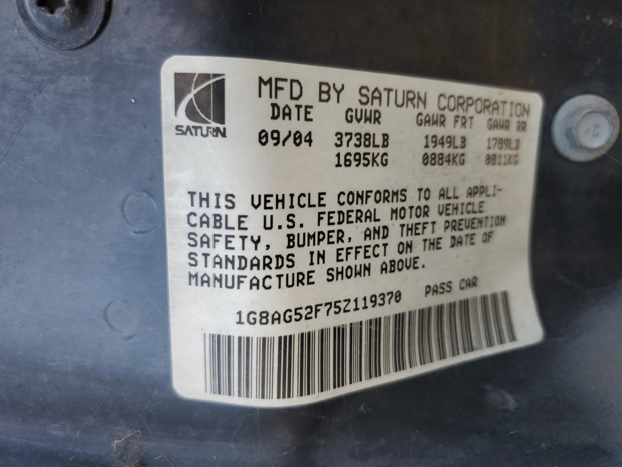 2005 Saturn Ion Level 1 VIN: 1G8AG52F75Z119370 Lot: 42435965