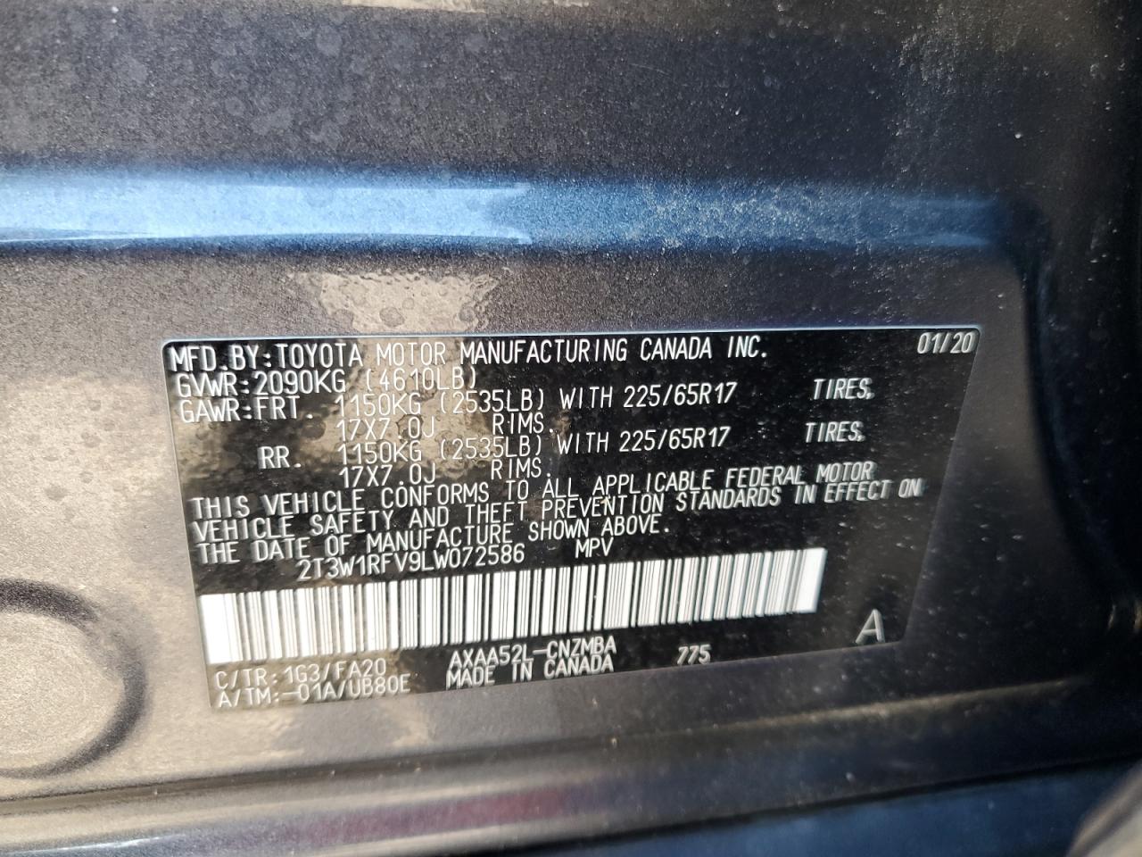 VIN 2T3W1RFV9LW072586 2020 TOYOTA RAV4 no.13