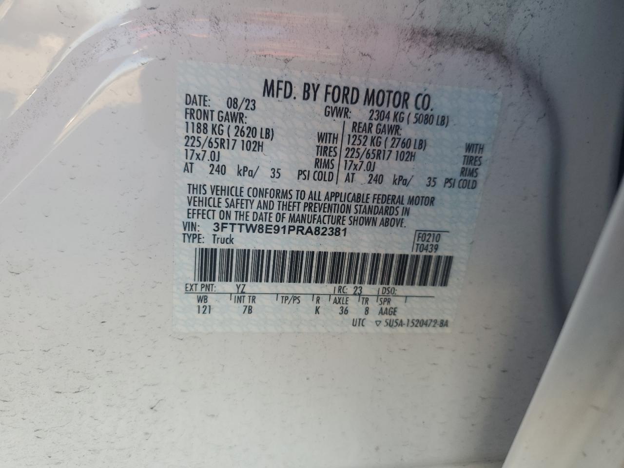 2023 Ford Maverick Xl VIN: 3FTTW8E91PRA82381 Lot: 88373145