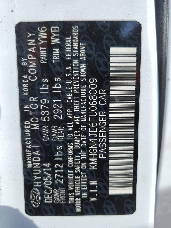 2015 Hyundai Genesis 3.8L VIN: KMHGN4JE6FU068009 Lot: 87754345