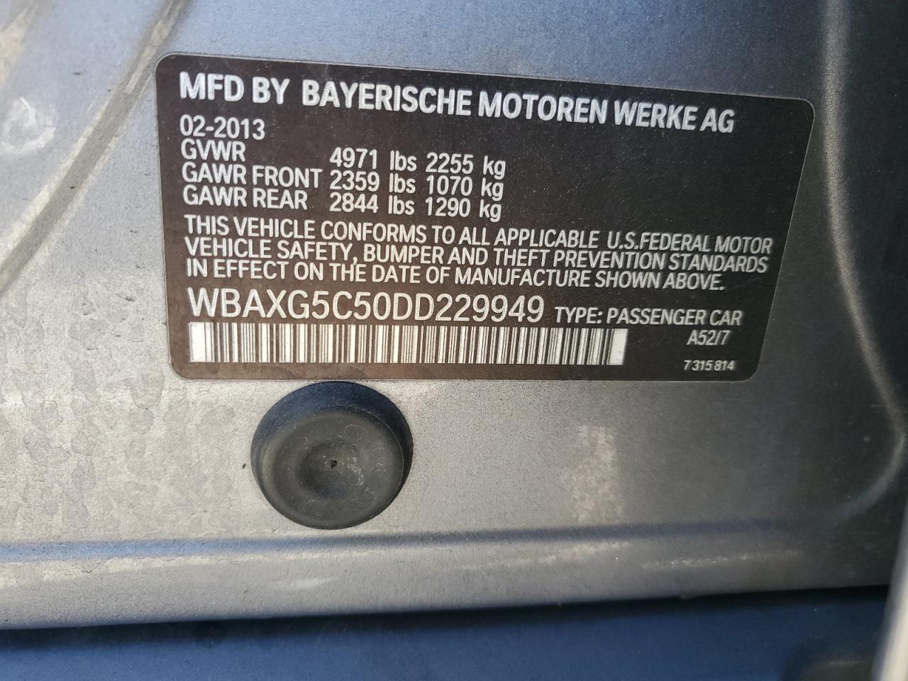 VIN WBAXG5C50DD229949 2013 BMW 5 SERIES no.12