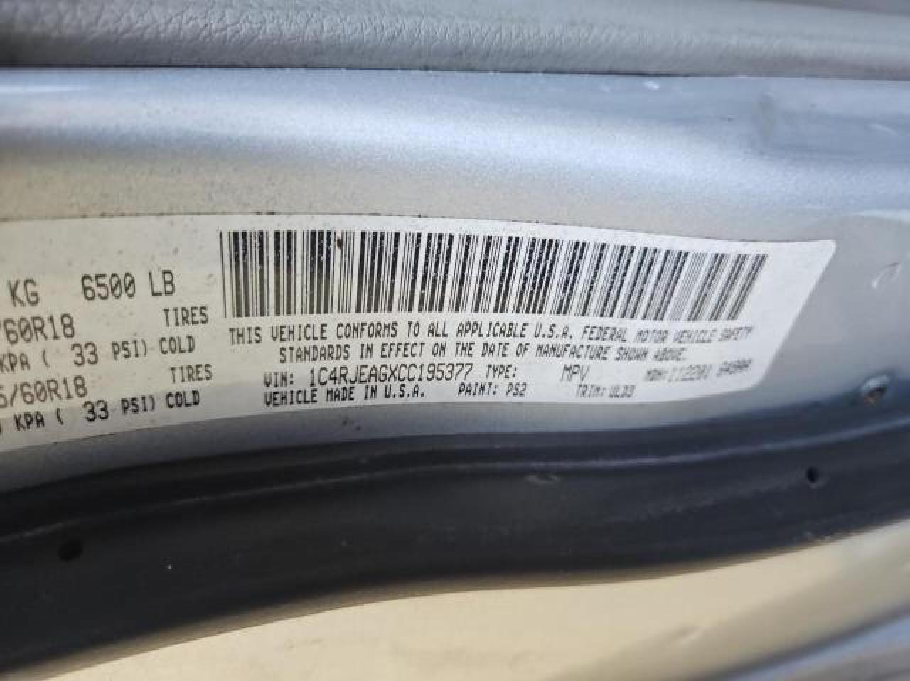 2012 Jeep Grand Cherokee Laredo VIN: 1C4RJEAGXCC195377 Lot: 43204795