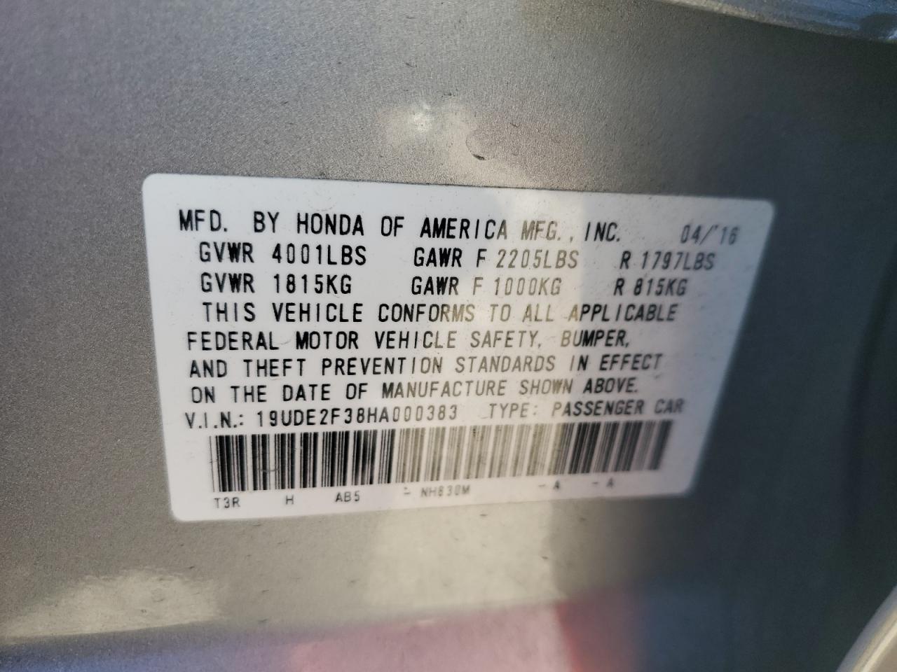 2017 Acura Ilx Base Watch Plus VIN: 19UDE2F38HA000383 Lot: 43193815