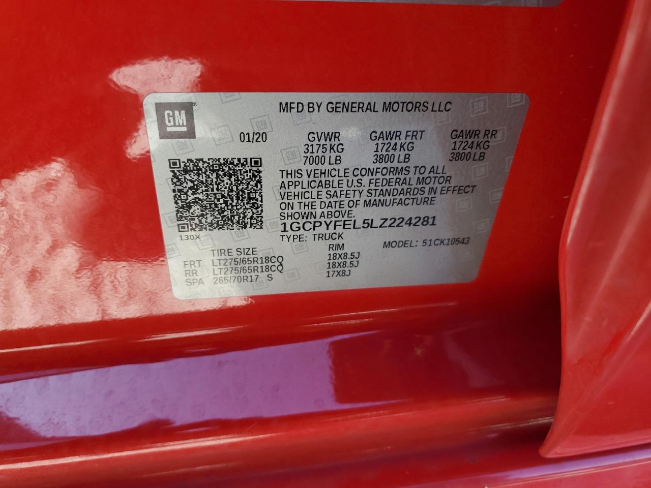 2020 Chevrolet Silverado K1500 Lt Trail Boss VIN: 1GCPYFEL5LZ224281 Lot: 83532134