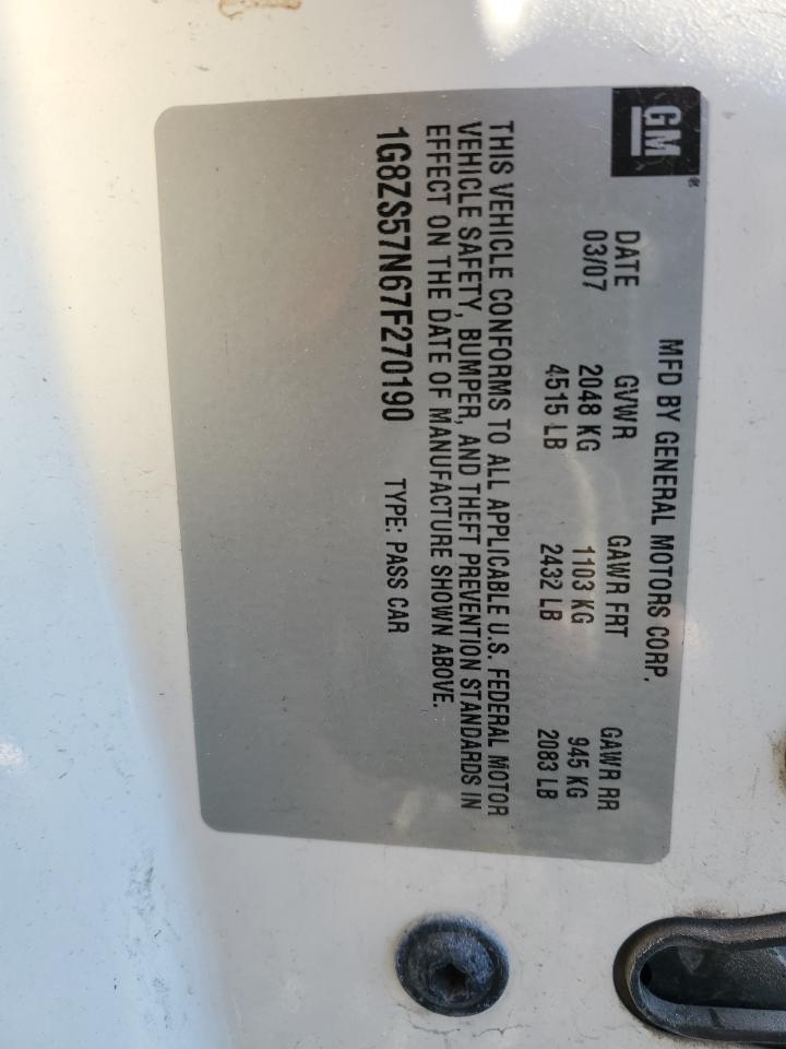 2007 Saturn Aura Xe VIN: 1G8ZS57N67F270190 Lot: 89250045