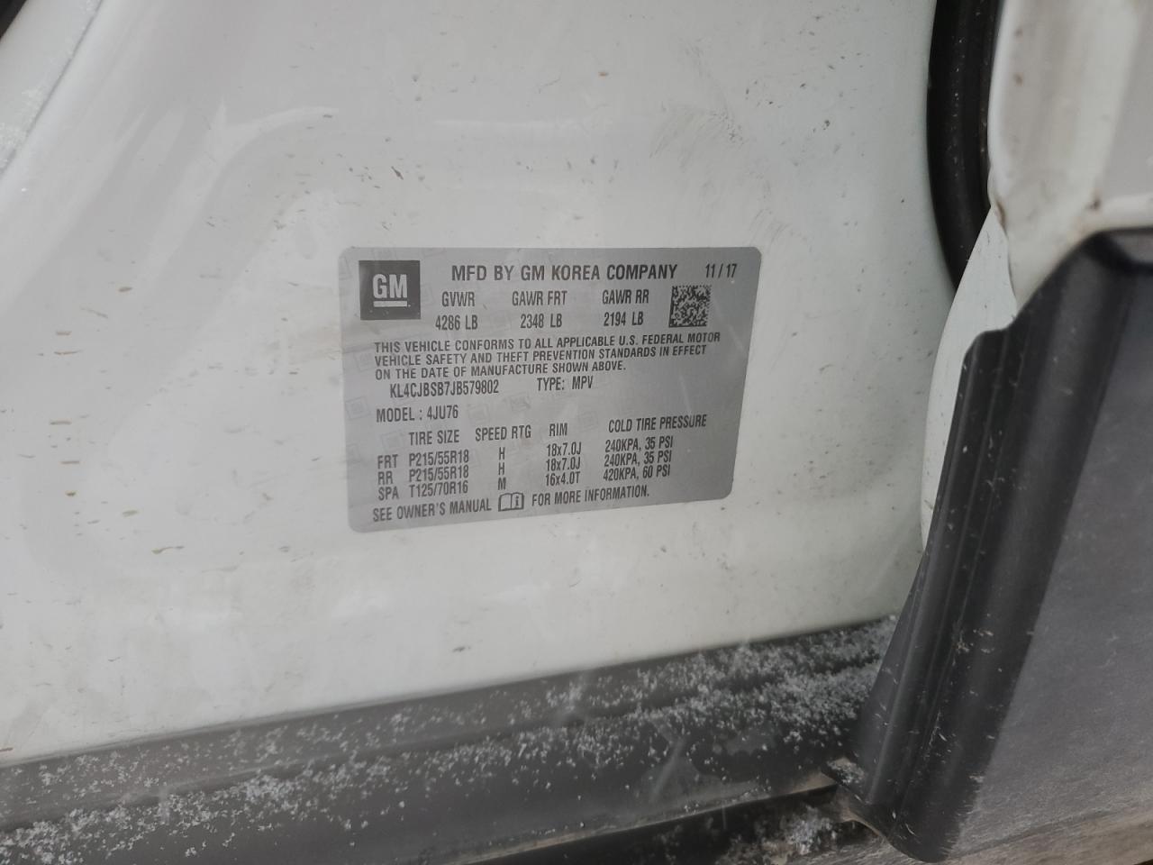 2018 Buick Encore Preferred Ii VIN: KL4CJBSB7JB579802 Lot: 87880975