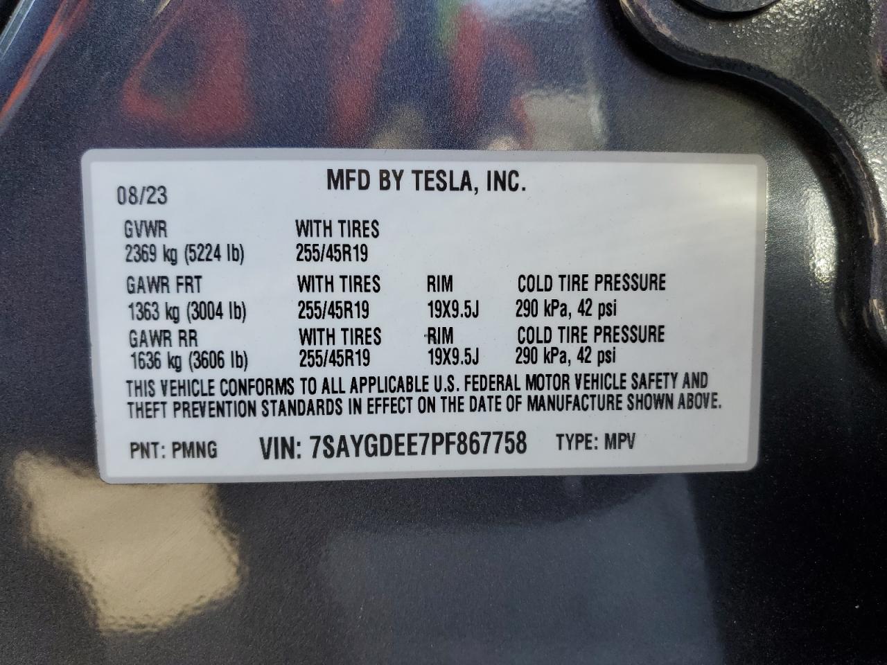 2023 Tesla Model Y VIN: 7SAYGDEE7PF867758 Lot: 41683695