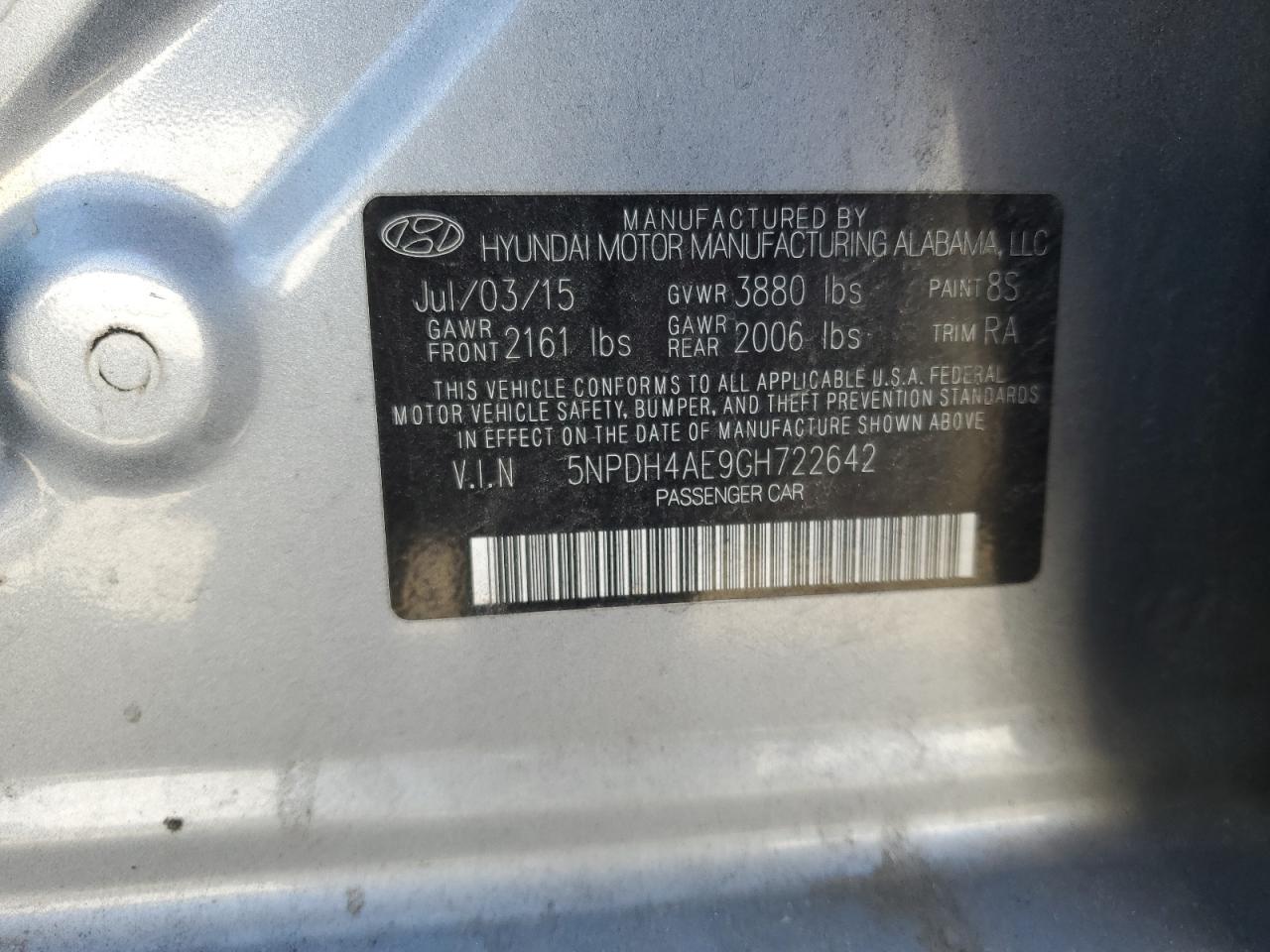 VIN 5NPDH4AE9GH722642 2016 HYUNDAI ELANTRA no.12