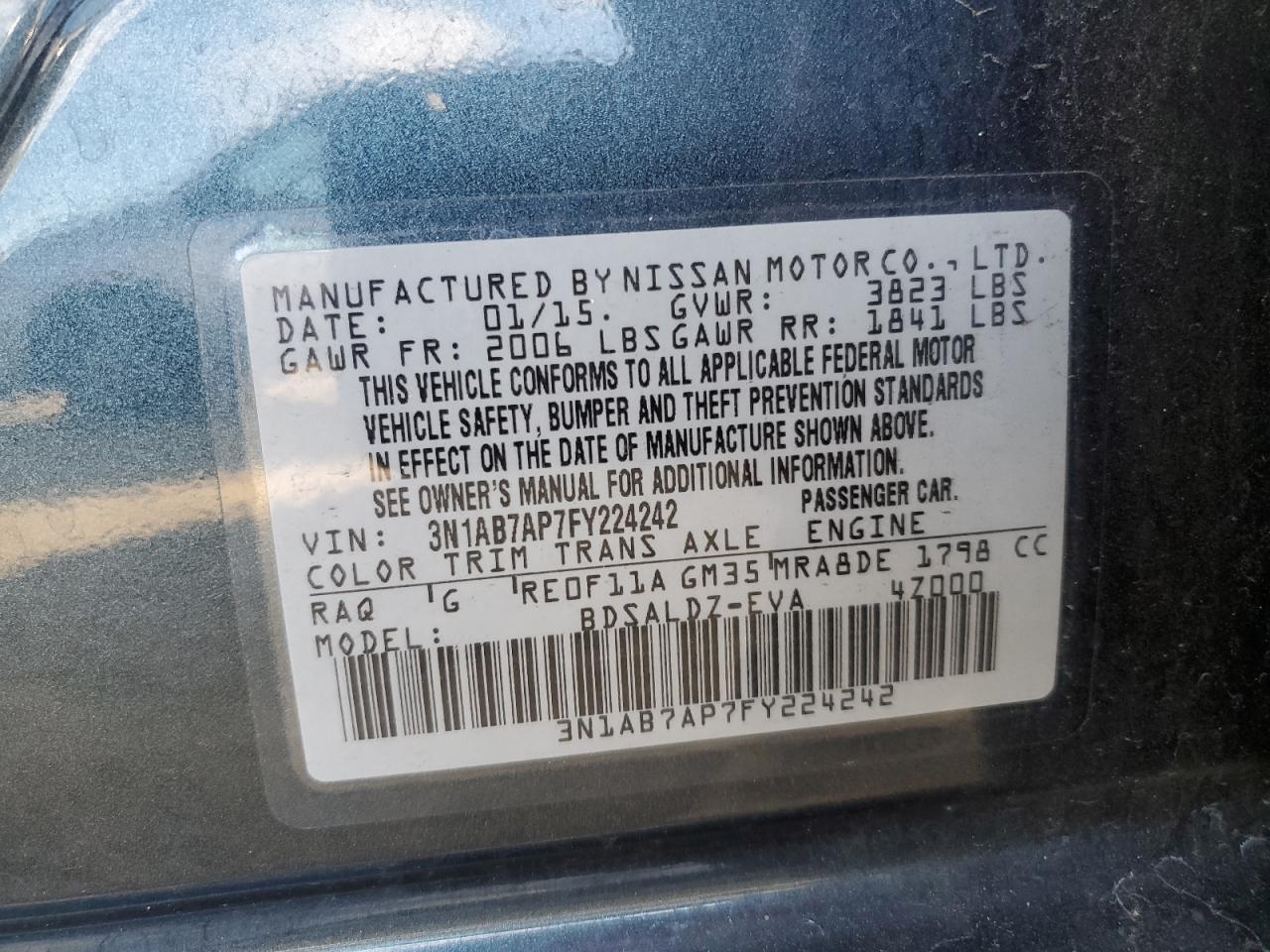 VIN 3N1AB7AP7FY224242 2015 NISSAN SENTRA no.12