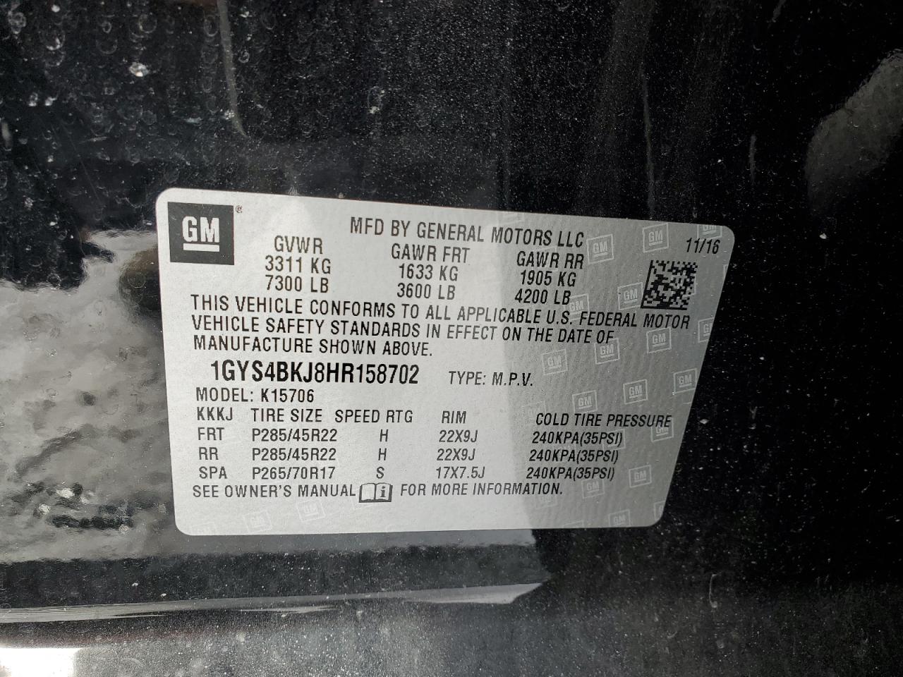 2017 Cadillac Escalade Luxury VIN: 1GYS4BKJ8HR158702 Lot: 87895615