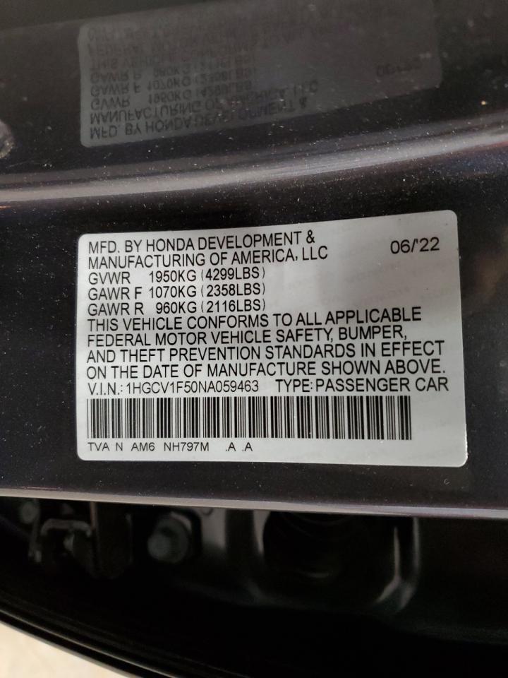 VIN 1HGCV1F50NA059463 2022 HONDA ACCORD no.12