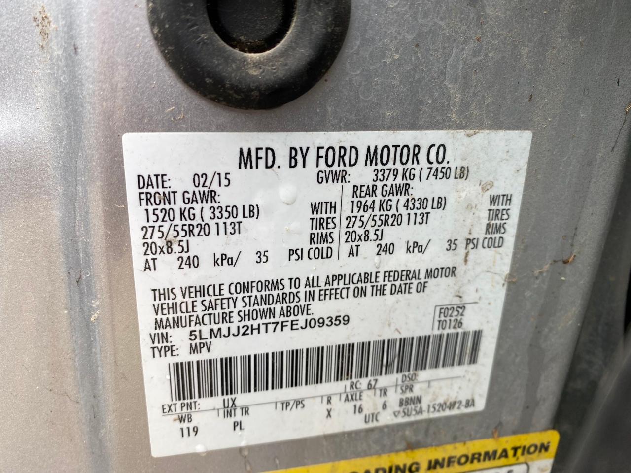 2015 Lincoln Navigator VIN: 5LMJJ2HT7FEJ09359 Lot: 41931845