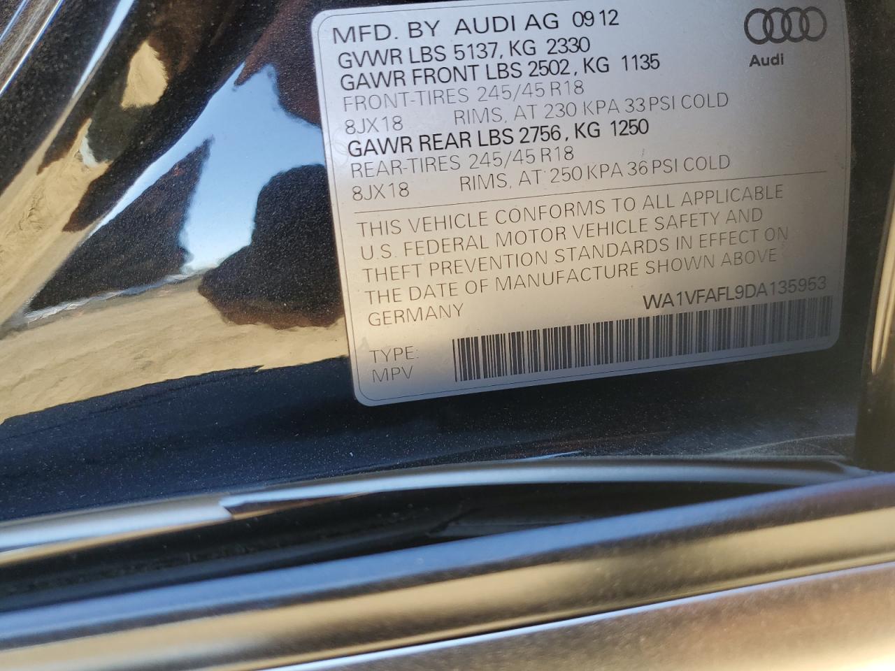 VIN WA1VFAFL9DA135953 2013 AUDI A4 no.13