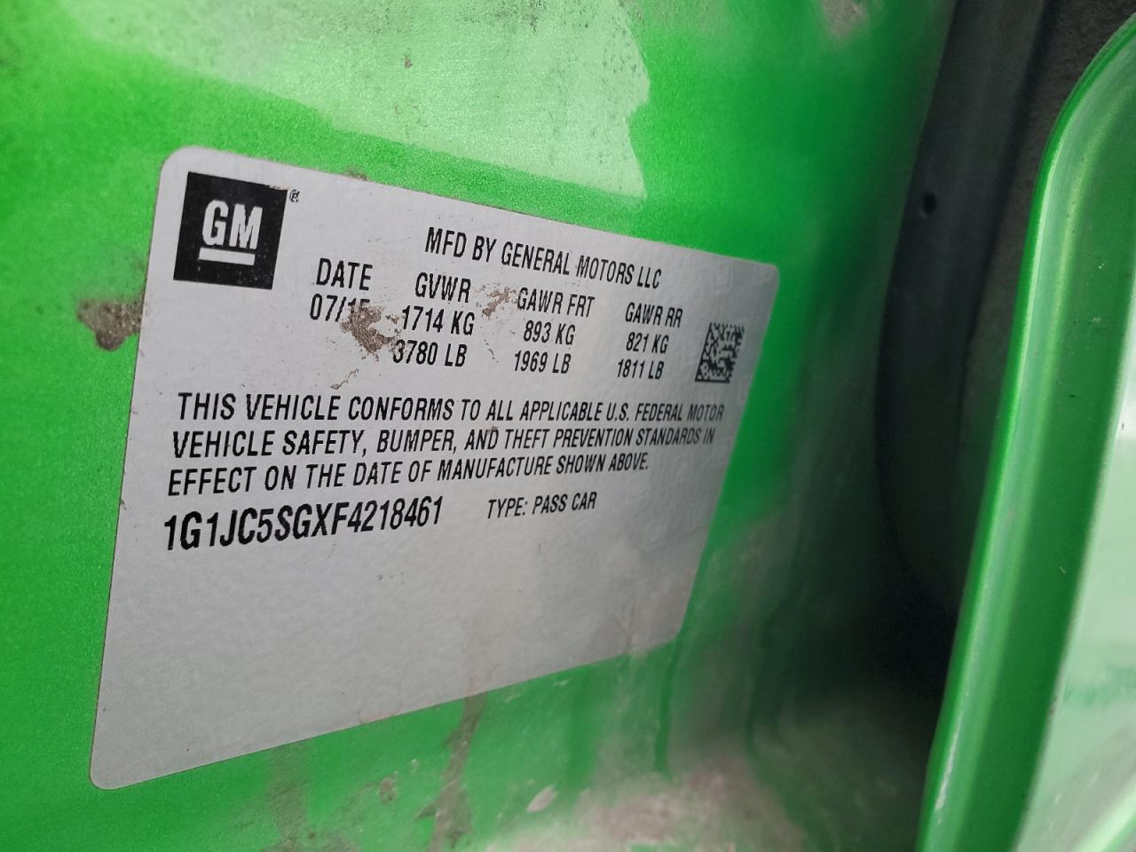 2015 Chevrolet Sonic Lt VIN: 1G1JC5SGXF4218461 Lot: 88892195