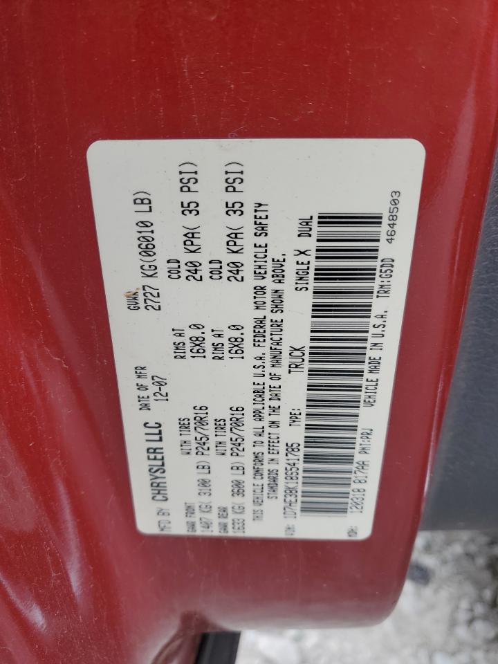 2008 Dodge Dakota Sxt VIN: 1D7HE38K18S541785 Lot: 89347225