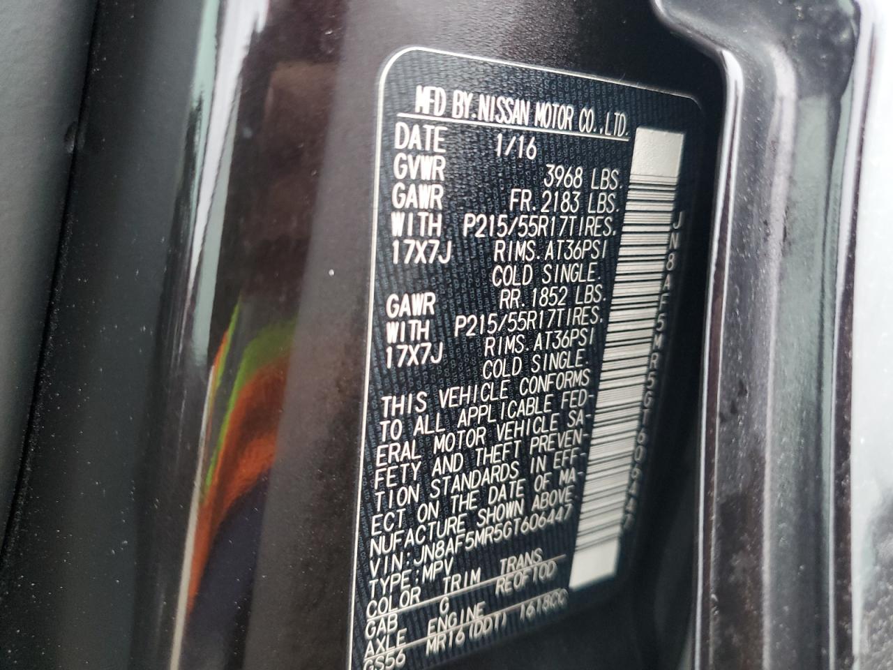 2016 Nissan Juke S VIN: JN8AF5MR5GT606447 Lot: 42644605