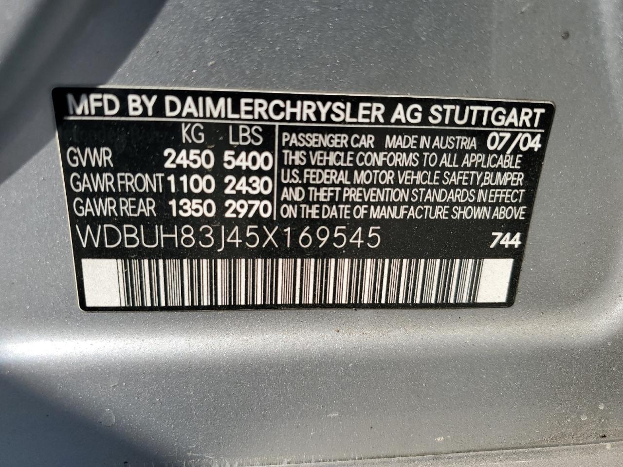 2005 Mercedes-Benz E 500 4Matic VIN: WDBUH83J45X169545 Lot: 42257535