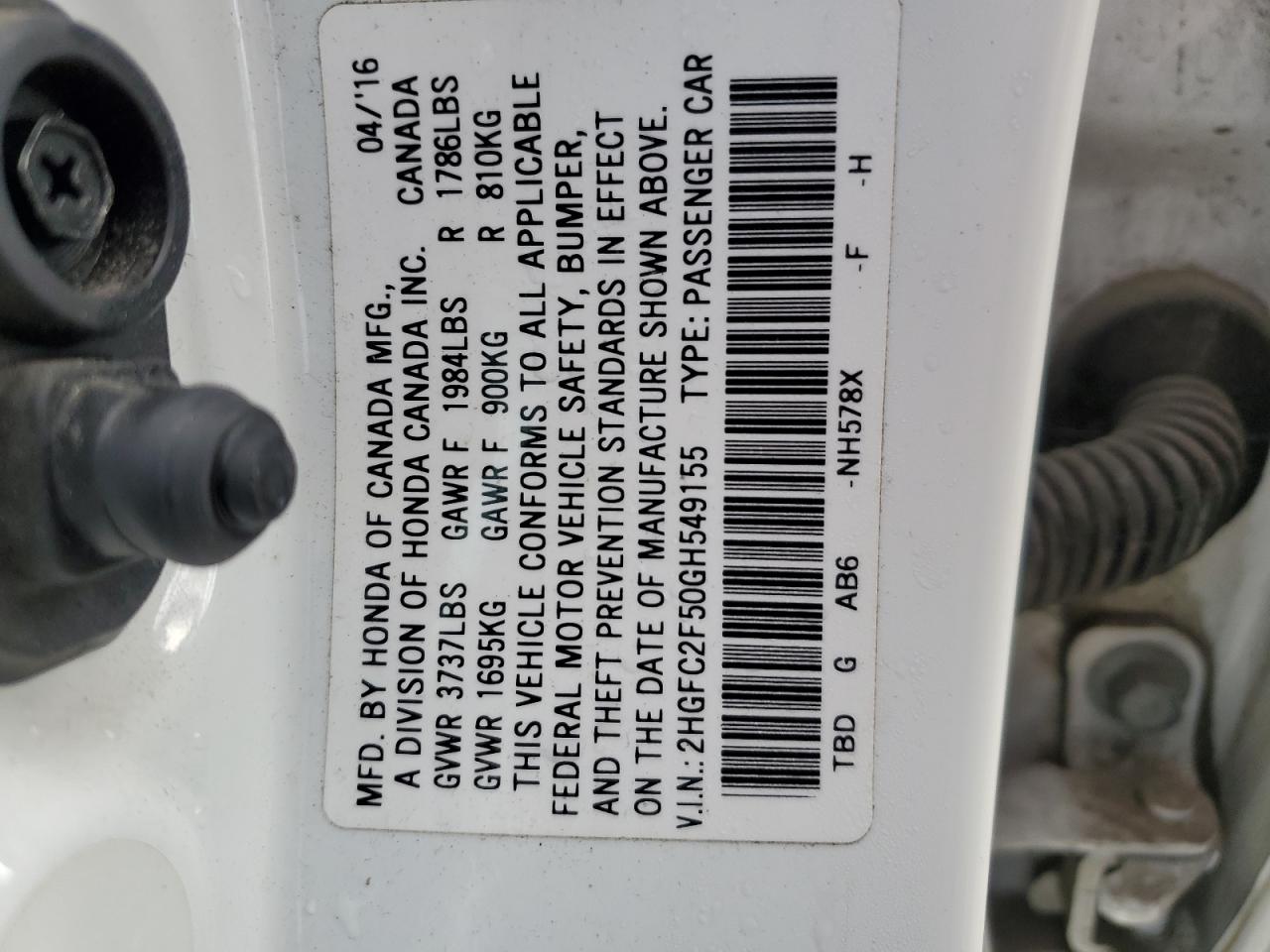 2016 Honda Civic Lx VIN: 2HGFC2F50GH549155 Lot: 85042224