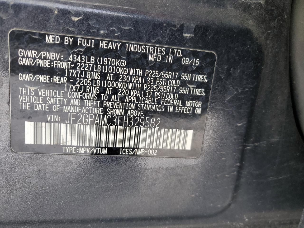 2015 Subaru Xv Crosstrek 2.0 Limited VIN: JF2GPAMC3FH329582 Lot: 87930965