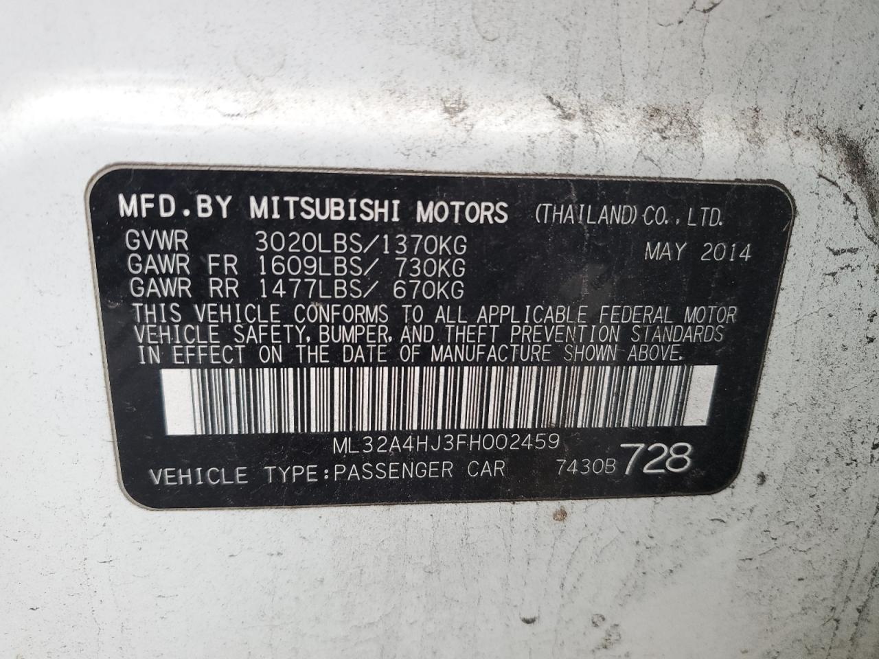 VIN ML32A4HJ3FH002459 2015 MITSUBISHI MIRAGE no.12