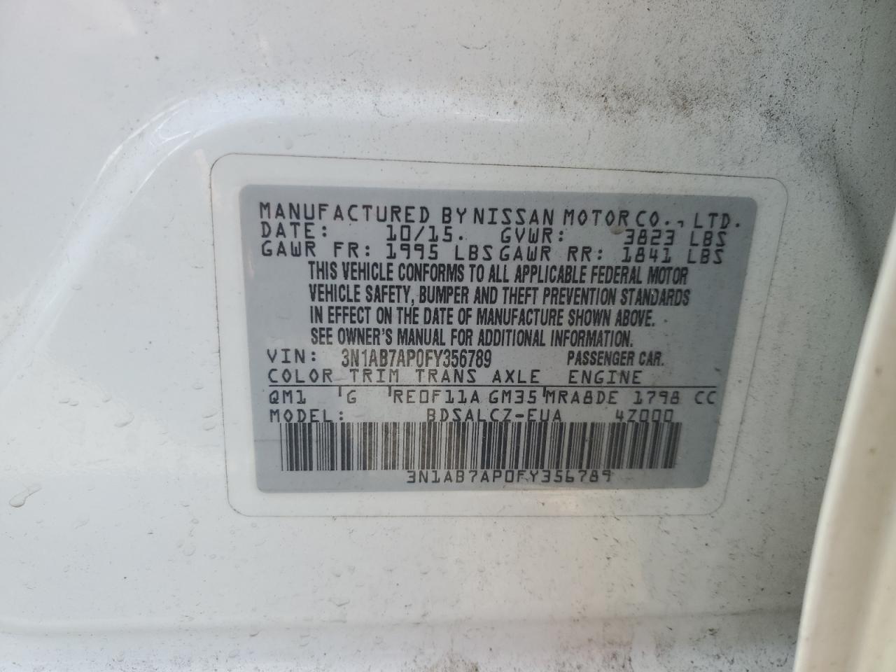 VIN 3N1AB7AP0FY356789 2015 NISSAN SENTRA no.12