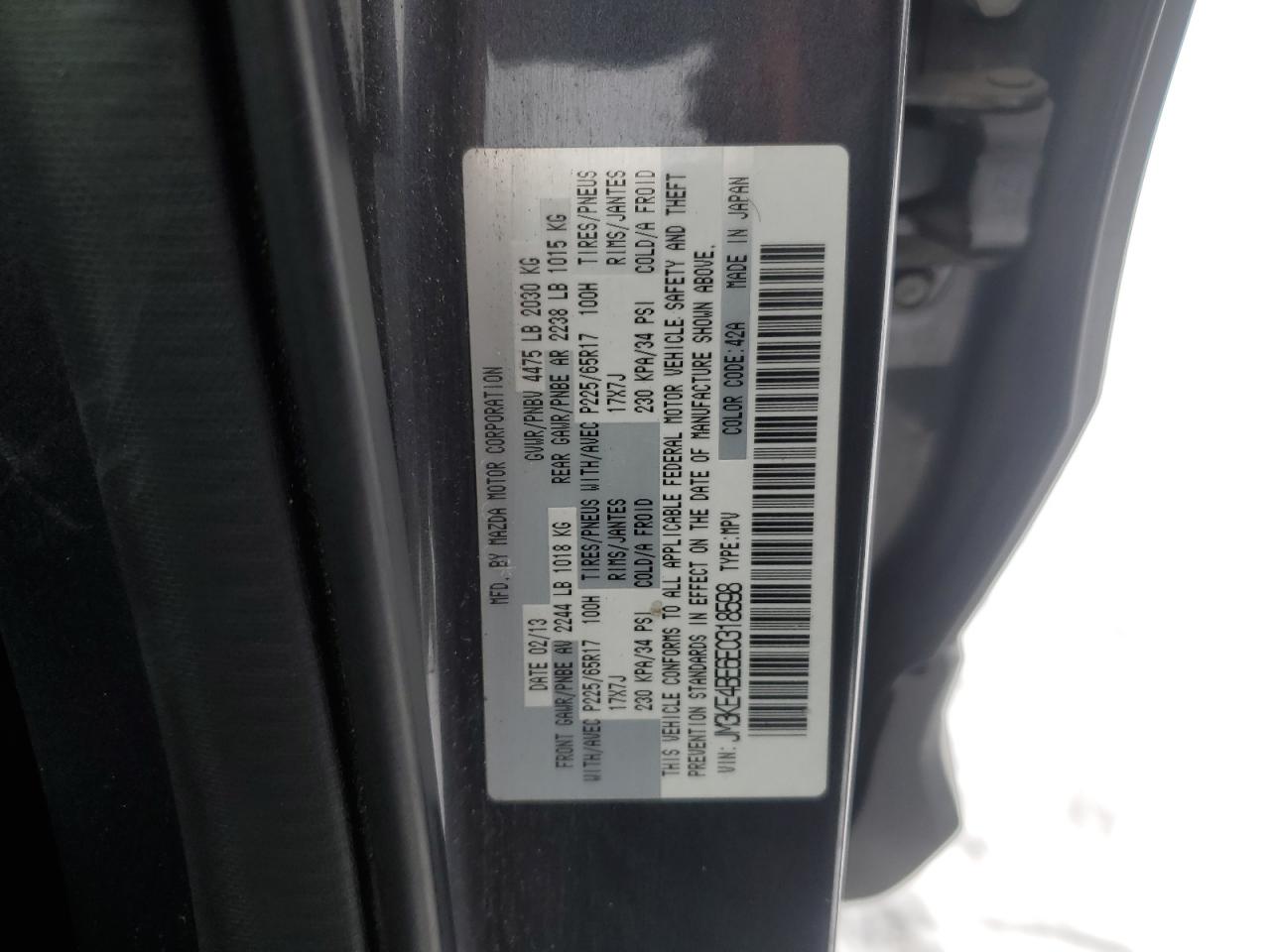 VIN JM3KE4BE6E0318598 2014 MAZDA CX-5 no.13