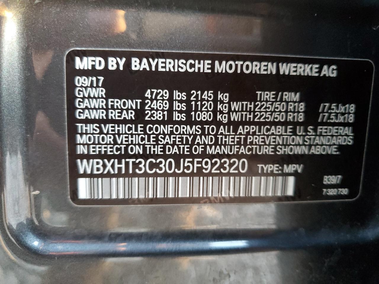 2018 BMW X1 xDrive28I VIN: WBXHT3C30J5F92320 Lot: 43277565