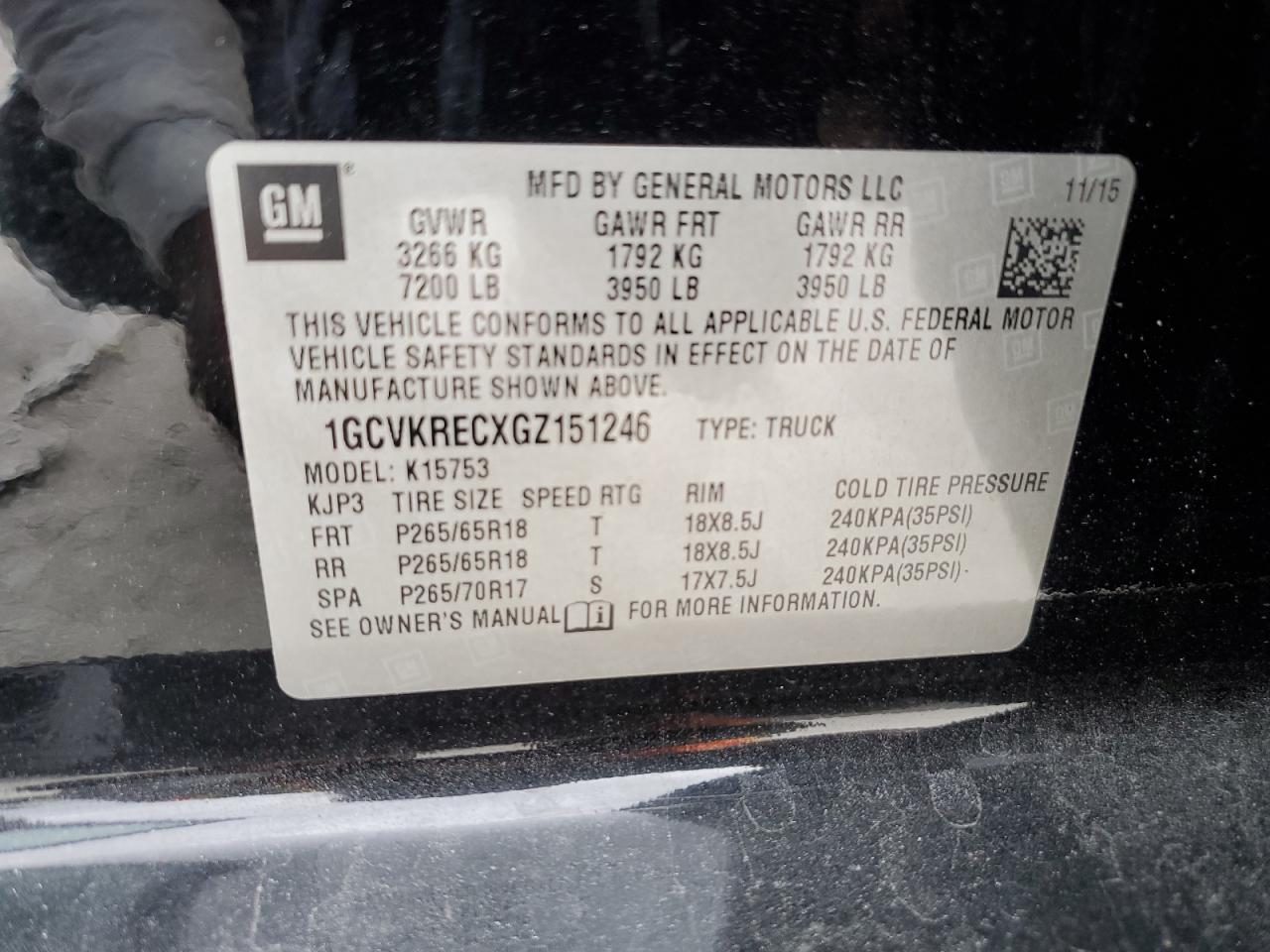 VIN 1GCVKRECXGZ151246 2016 CHEVROLET ALL Models no.12