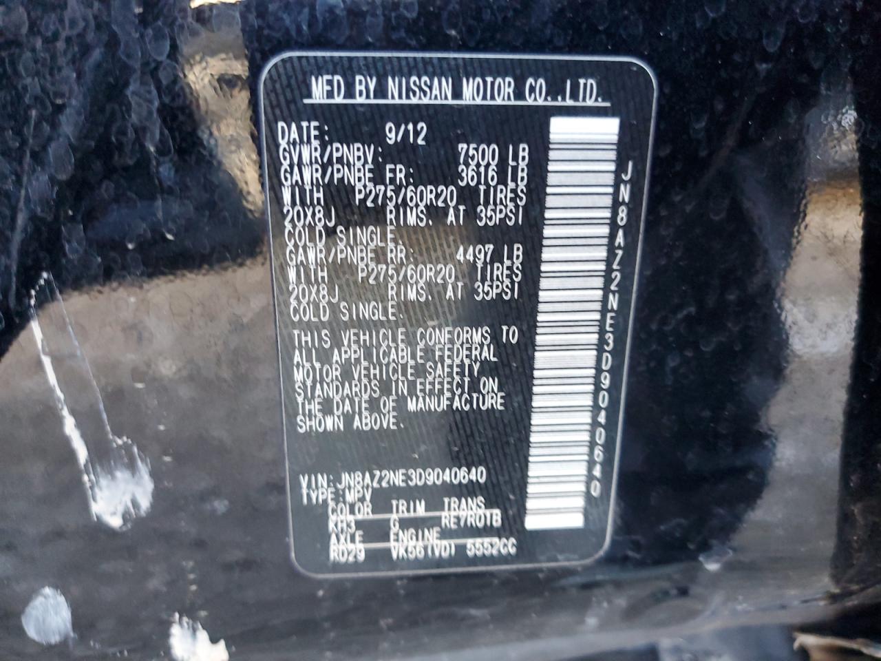 2013 Infiniti Qx56 VIN: JN8AZ2NE3D9040640 Lot: 87091274