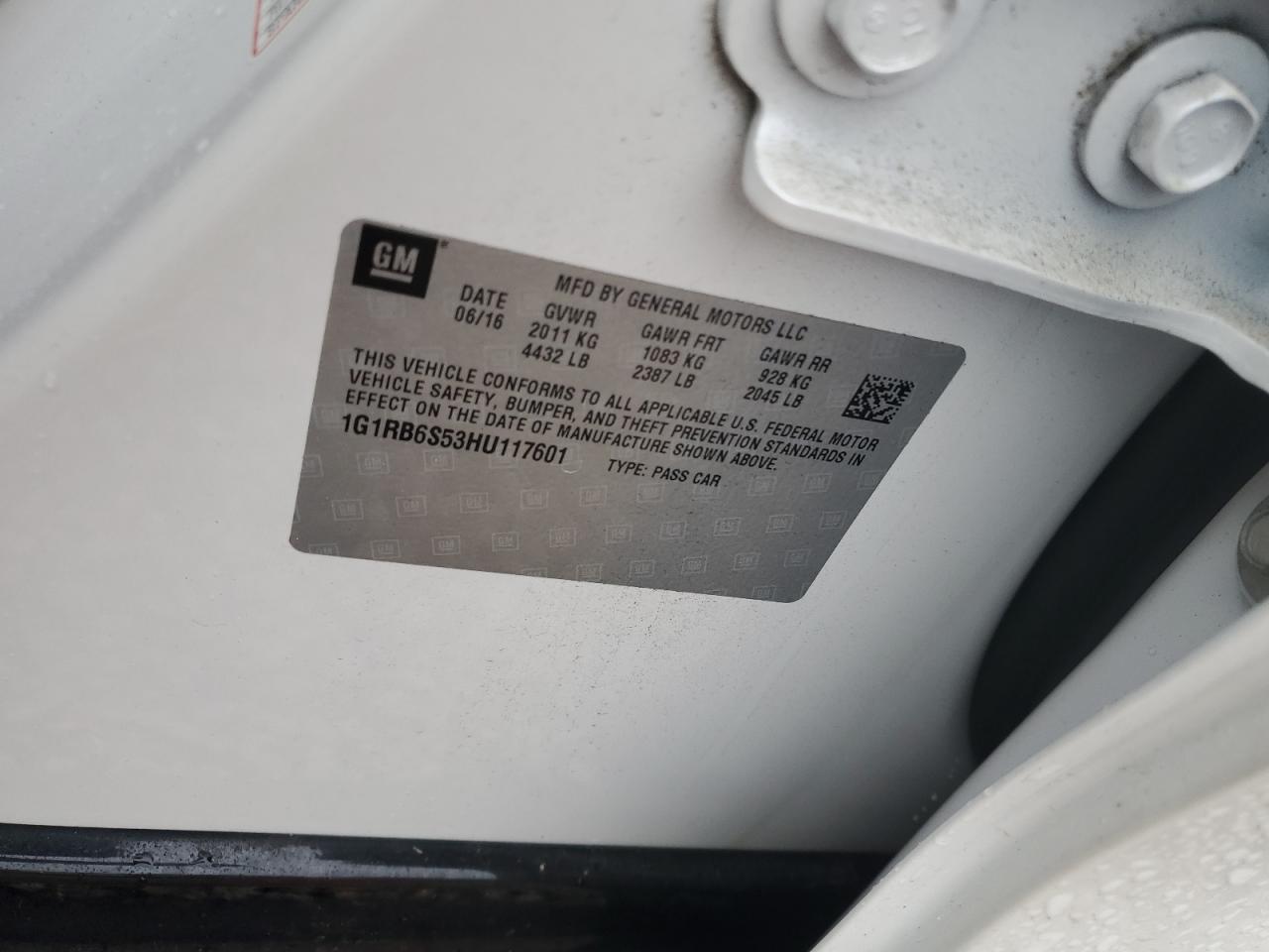 2017 Chevrolet Volt Premier VIN: 1G1RB6S53HU117601 Lot: 41616575